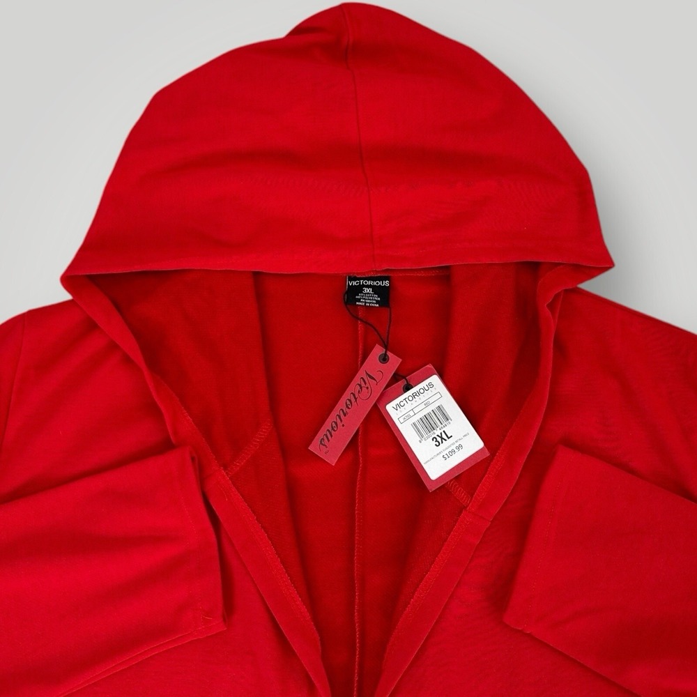 NEW Victorious Hoodie Mens 3XL Red Long Length Fishtail Pullover Hoodie NWT $109